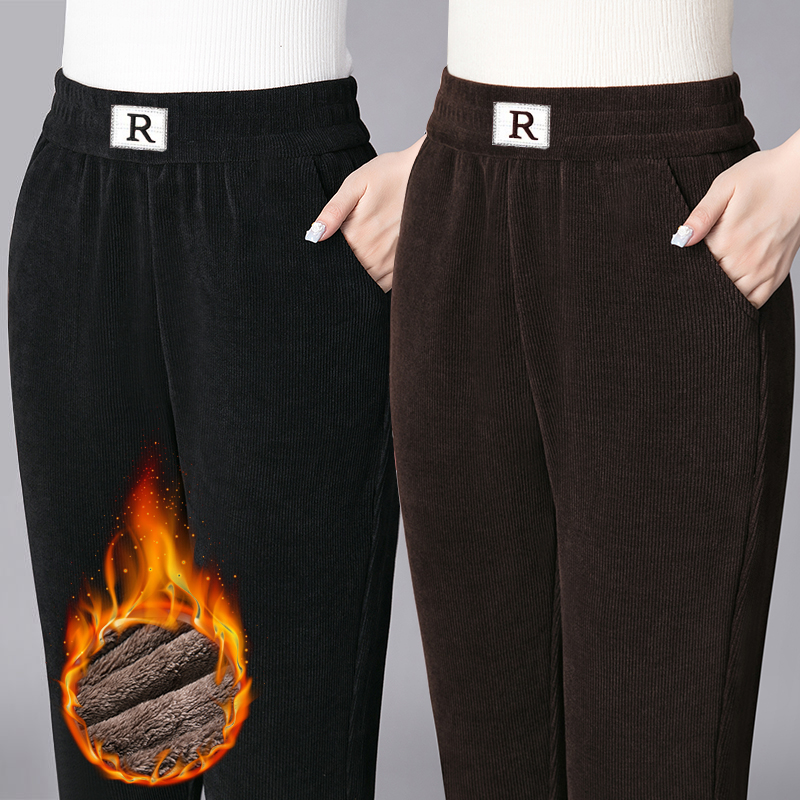 【银狐绒】冬季加绒加厚裤子女高腰哈伦裤休闲哈伦裤女大码妈妈裤