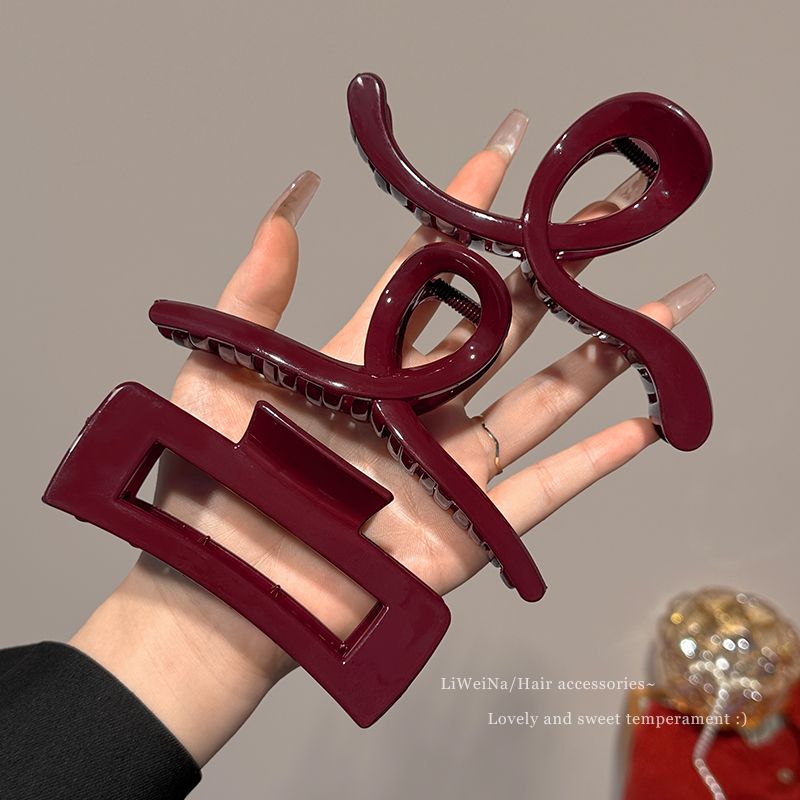 安可拉红色头发夹子后脑勺盘发抓夹大号鲨鱼夹发量多发卡头饰女秋