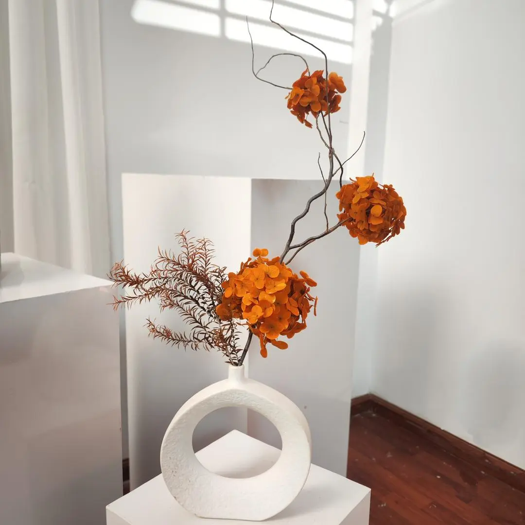 新中式爱马仕橙简约龙柳绣球永生花工艺简约大牌风格混搭内门竹