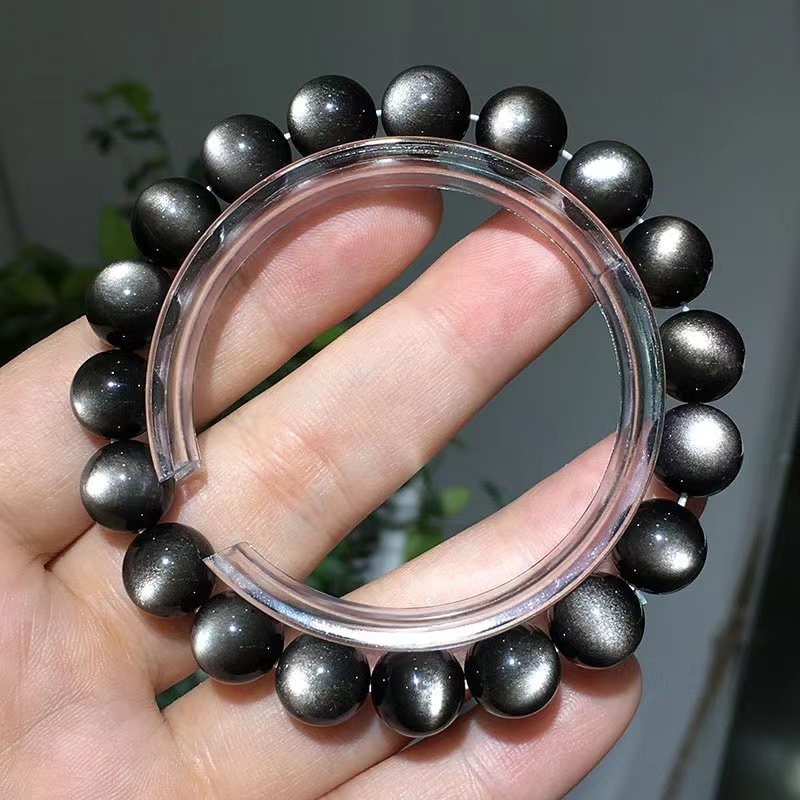 【银曜石】天然银曜石手串猫眼黑曜单圈多样性发一