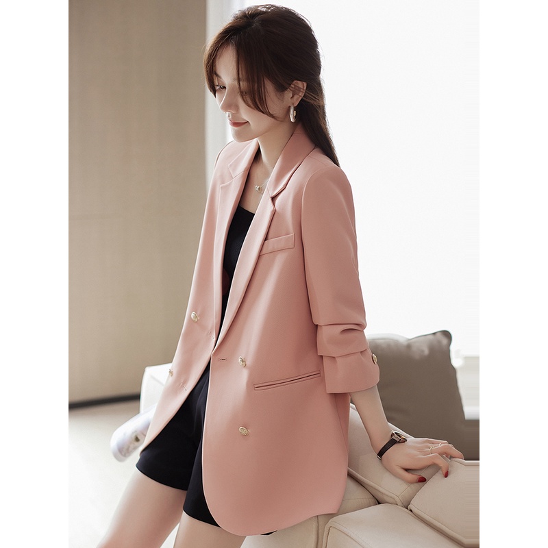 粉色职业西装外套女春秋2025新款小个子高级感气质女款休闲小西服