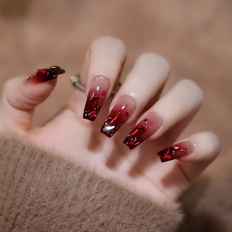 美甲高端手工红色穿戴甲短中长款2025新款高级感甲片穿戴式指甲