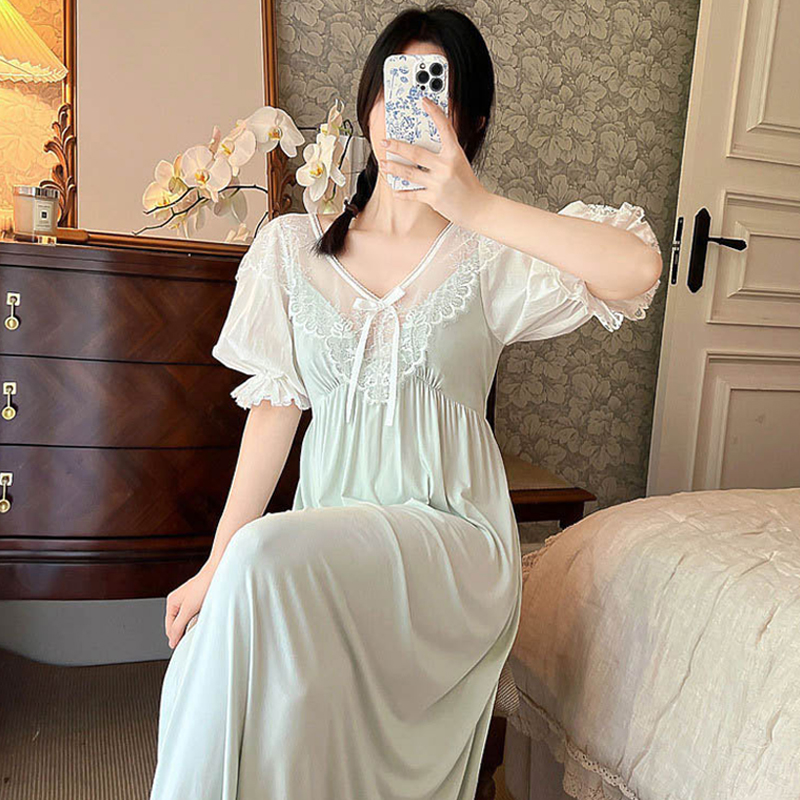 睡裙女纯欲高级感莫代尔短袖法式睡衣甜美春夏季公主风宫廷家居服