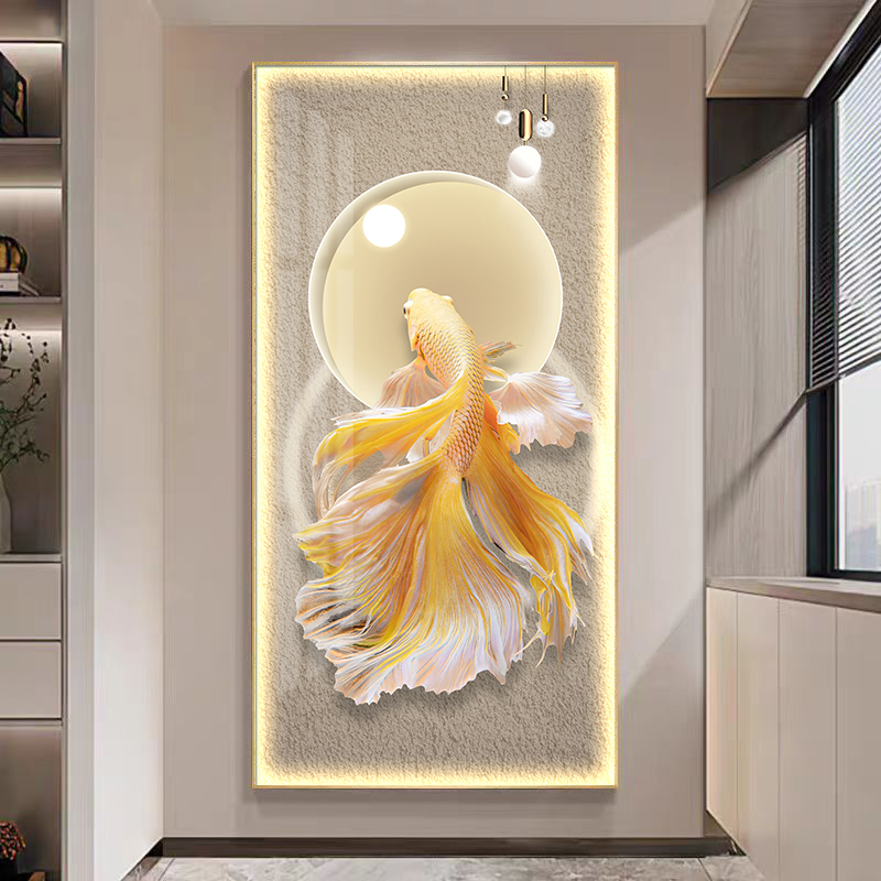 锦鲤好运入户玄关装饰画新款正对门走廊过道简约大气挂画背景墙