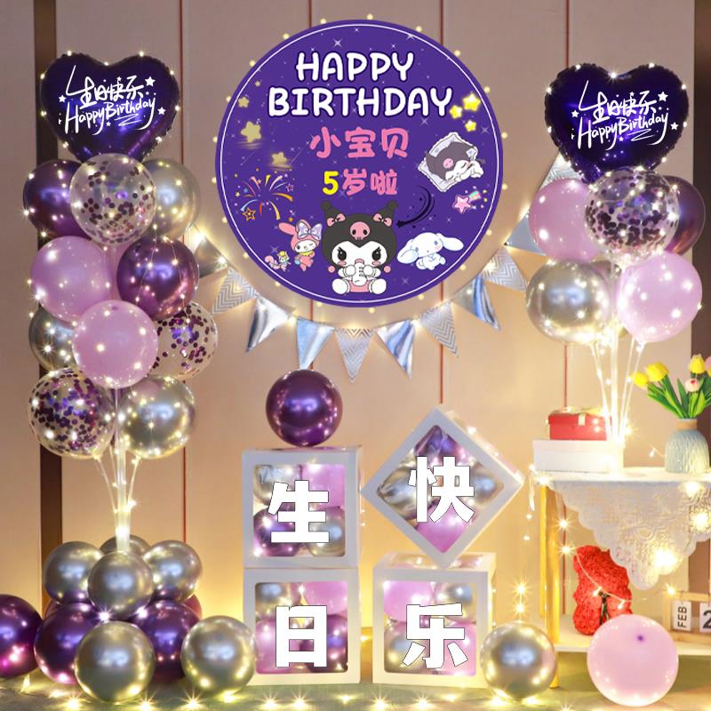 库洛米儿童生日场景装饰女孩周岁宝宝气球海报惊喜派对布置背景墙