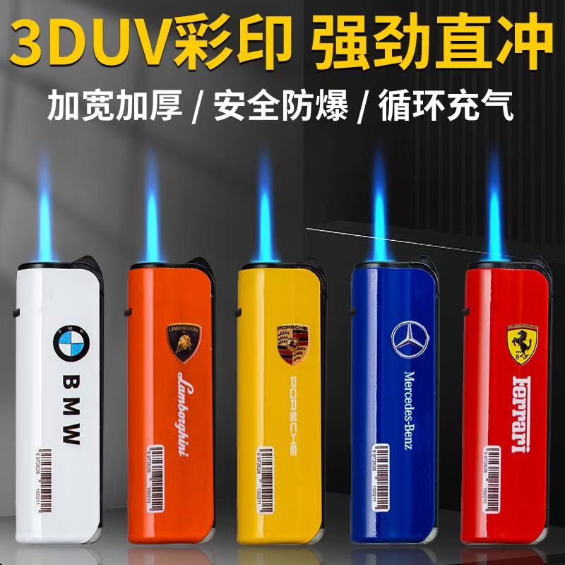 新款创意斜打金属防风打火机充气直冲防爆批发商超专业厂家直发