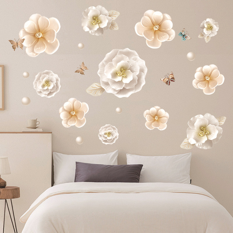 浪漫玫瑰花朵3d立体墙贴画大白墙面遮丑装饰棚顶贴花防水自粘贴纸