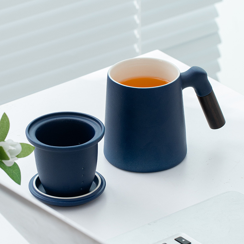 马克杯办公杯黑色创意喝水杯过滤旅行自带带盖杯茶具套装个人一人