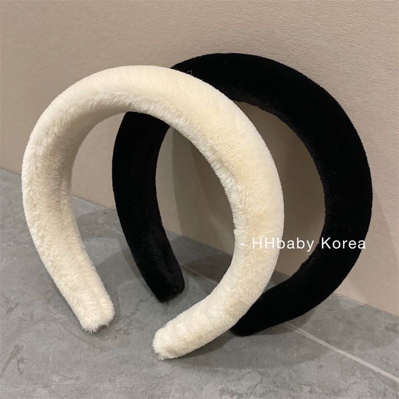 韩国仿兔毛毛海绵发箍增高颅顶网红外出毛绒头箍女气质白色时尚