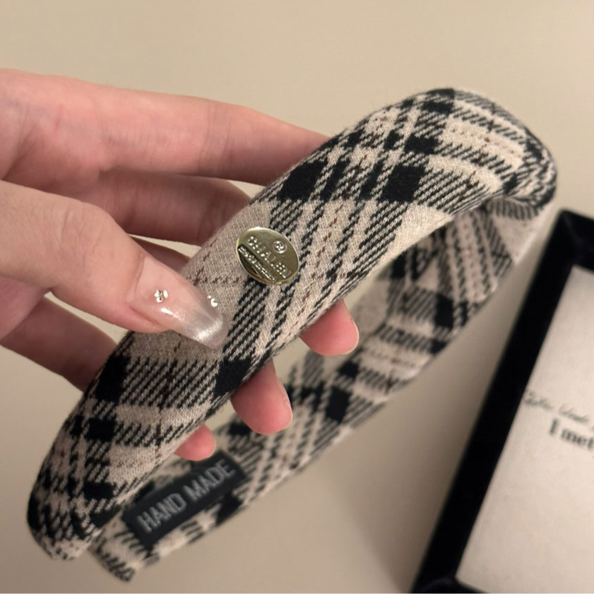 经典黑灰格纹发箍复古学院风头箍增高颅顶发卡压发发饰秋冬头饰品