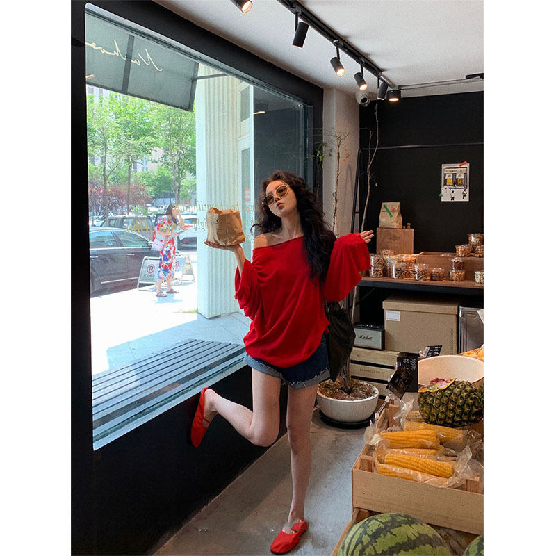 休闲风简约时尚辣妹长袖上衣女2025秋季新款高腰显瘦做旧牛仔短裤