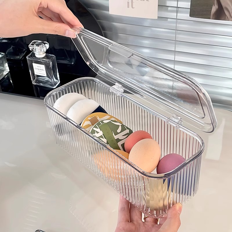 透明收纳盒梳妆台桌面化妆品刷子口红防尘盒气垫置物架美妆蛋收纳