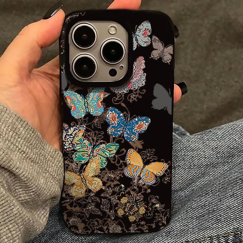 BANCA复古彩色蝴蝶适用iPhone16/15promax手机壳苹果14果冻13软12