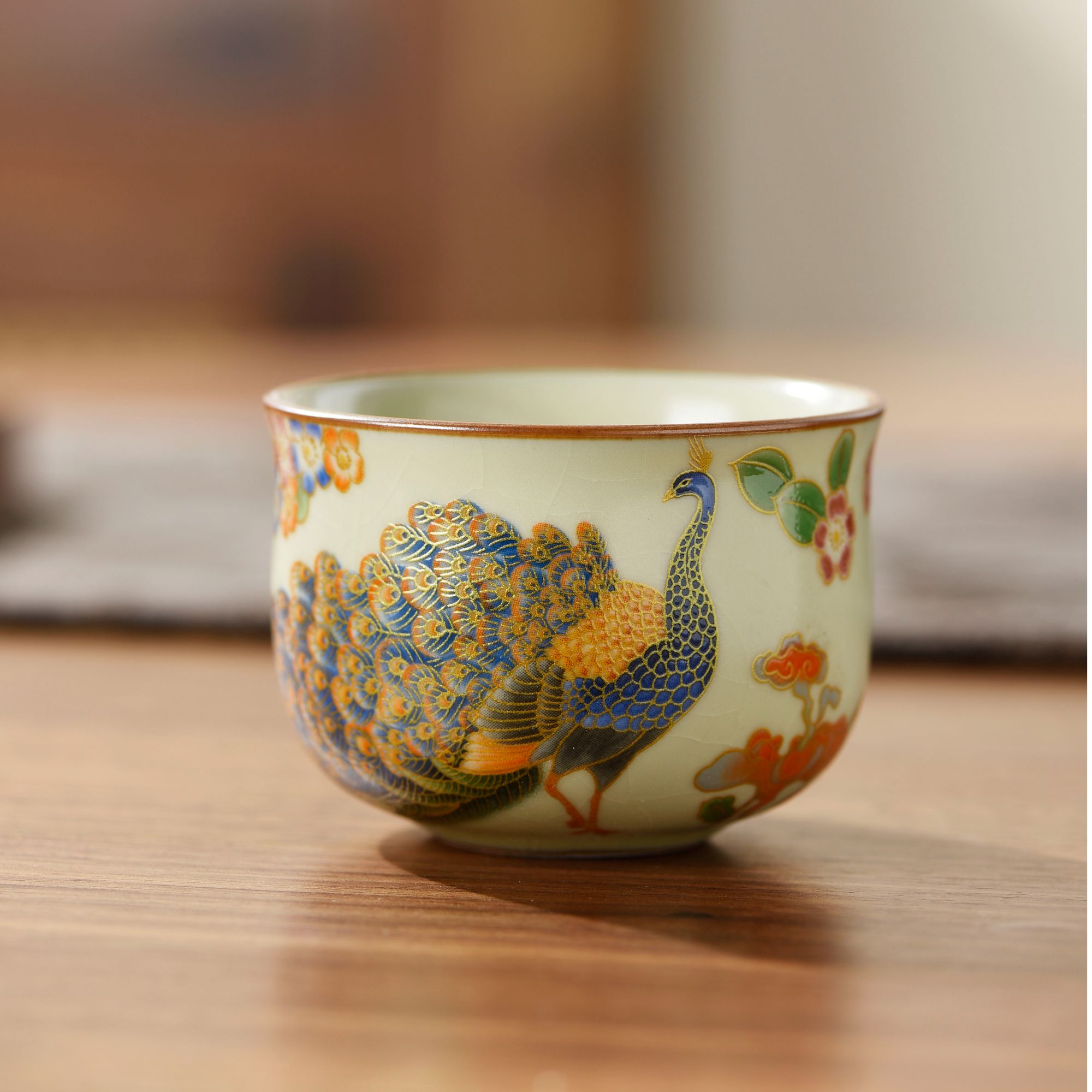 （亏本福利）新中式汝窑孔雀杯陶瓷主人杯茶杯品茗杯