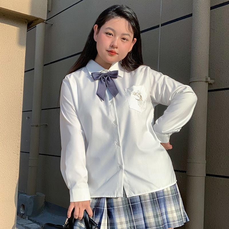 阿车家的大码jk胖mm衬衫长短袖原创基础款衬衣显瘦白白色女遮肉