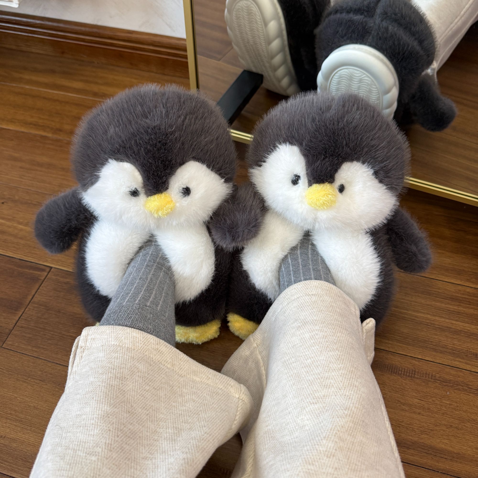 企鹅棉拖鞋秋冬季女室内居家厚底包跟毛绒儿童可爱月子保暖男冬天