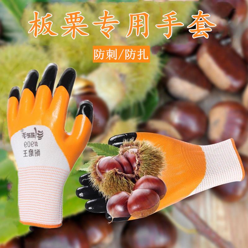 加厚胶捡板栗手套劳保耐磨防刺防水工地干活灵活摘花椒水果店神器