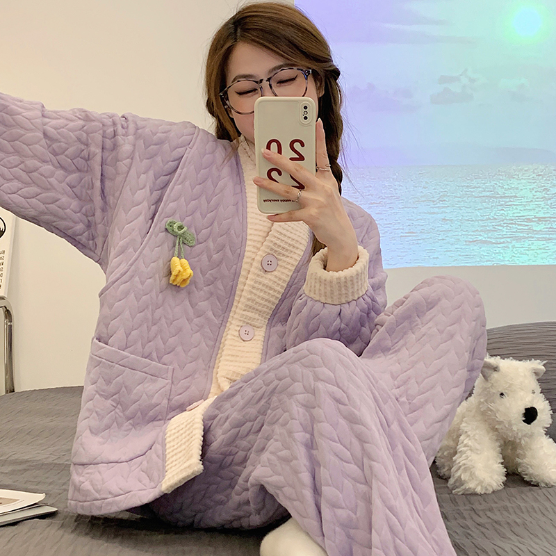 春秋棉保暖月子服产后产妇哺乳秋冬季空气棉孕妇喂奶开衫孕妇睡衣