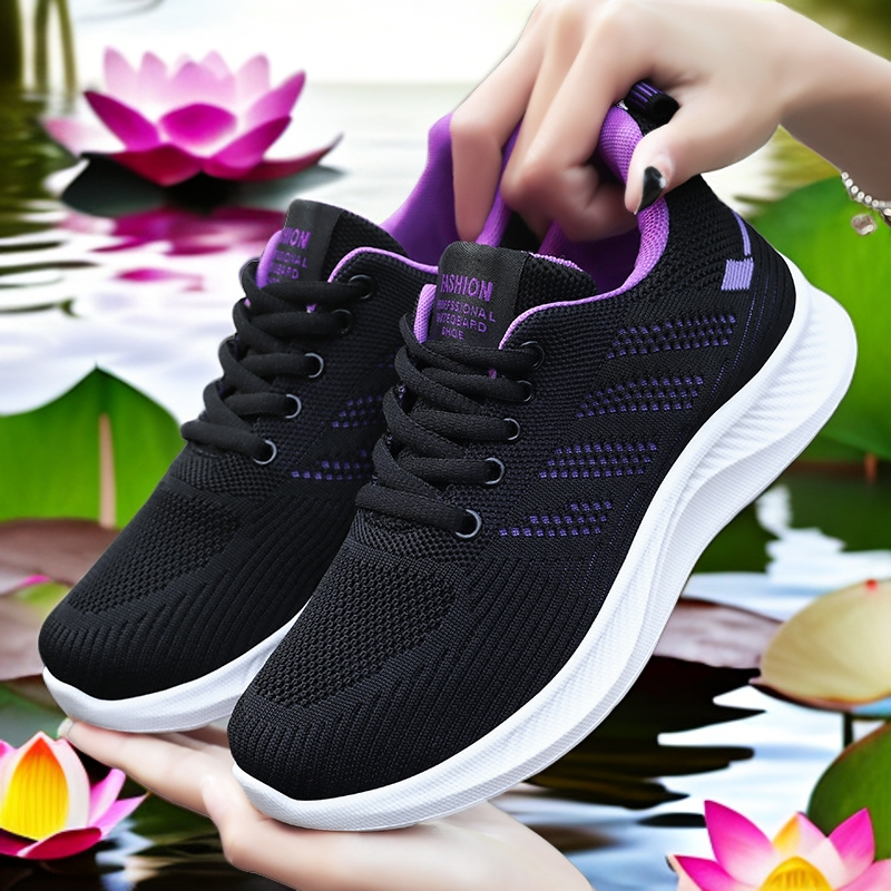 2025夏秋新款鞋子女休闲软底运动鞋透气单鞋飞织网面鞋妈妈跑步鞋