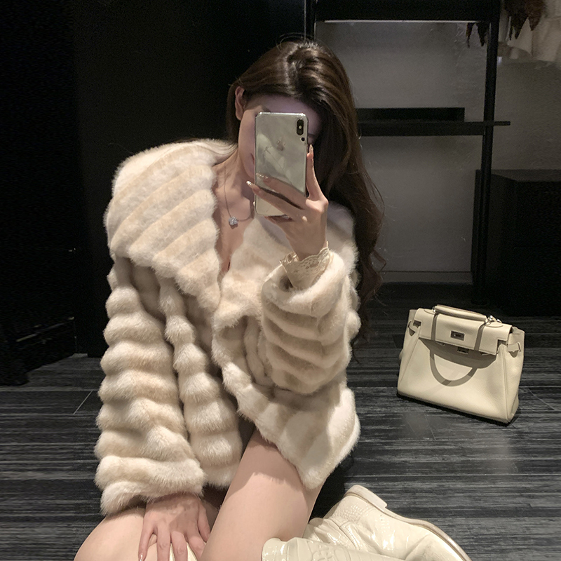 【淡颜龙猫】宽松百搭大衣翻领龙猫毛上衣大爆款外套女秋冬环保皮草