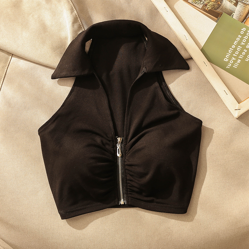 高级感法式夏季挂脖小吊带背心女内搭设计感美背短款修身无袖上衣