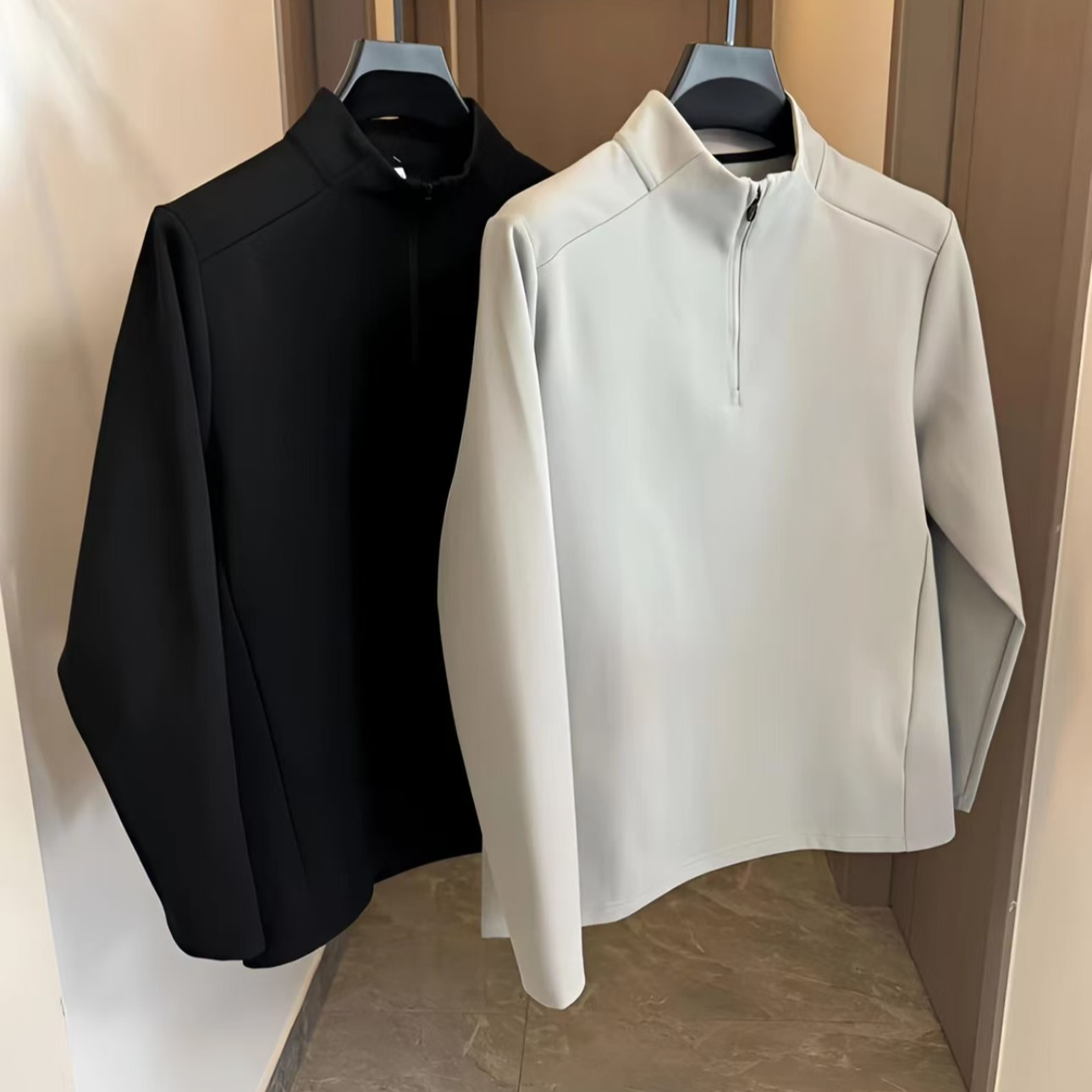 美式半拉链德绒打底衫男春秋cleanfit运动卫衣内搭半高领长袖t恤