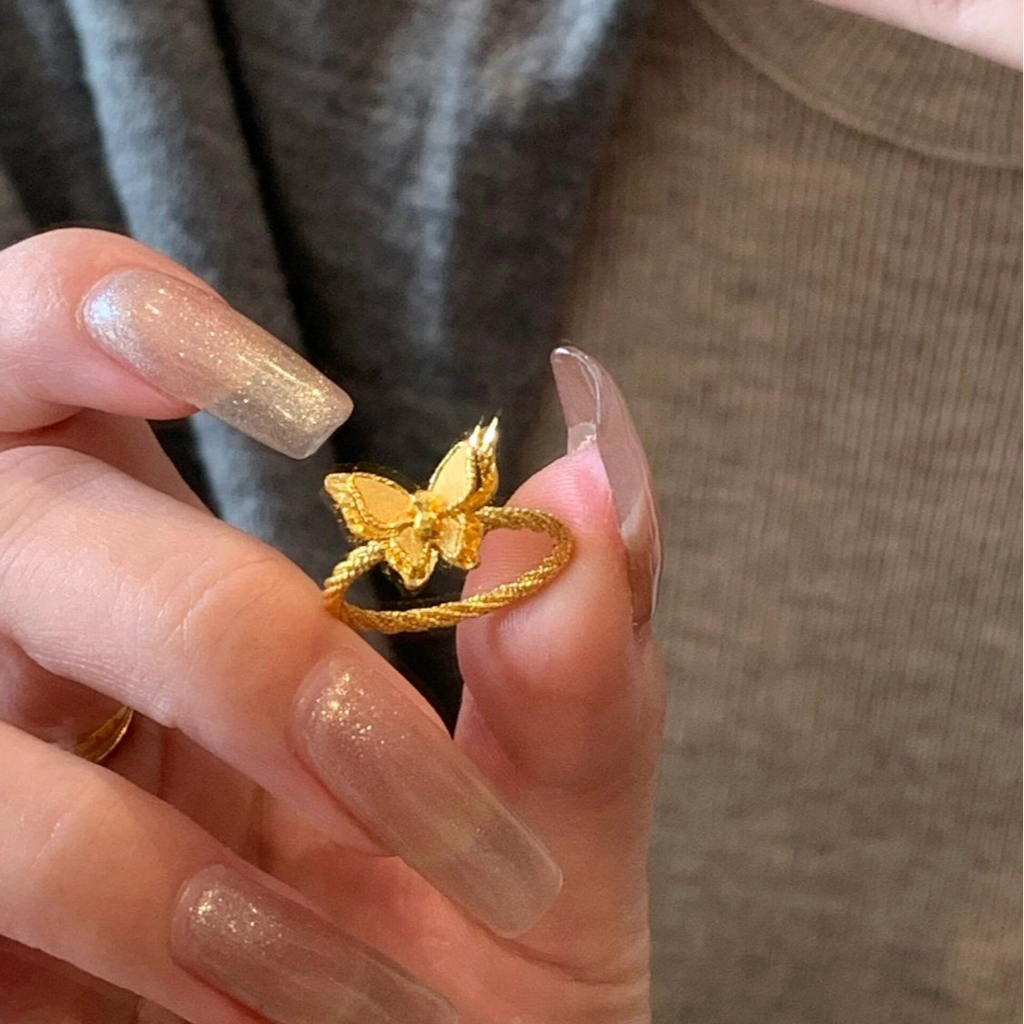 铜合金戒指 麻花双层蝴蝶设计戒指女款气质轻奢小众高级感食指环