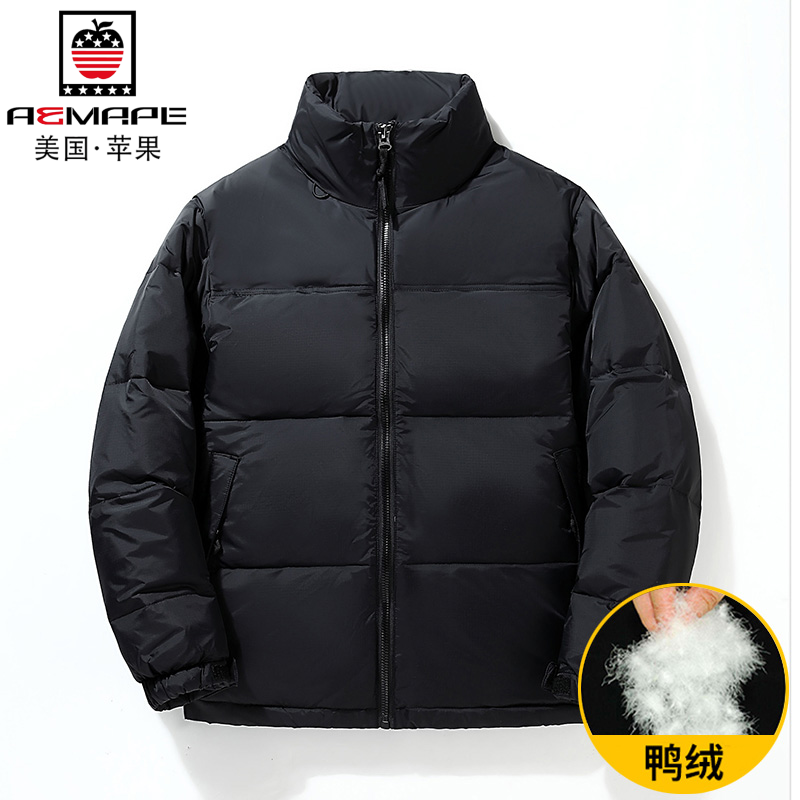 美国苹果冬季男士羽绒服鸭绒加厚保暖休闲外套冬装立领潮牌防寒服