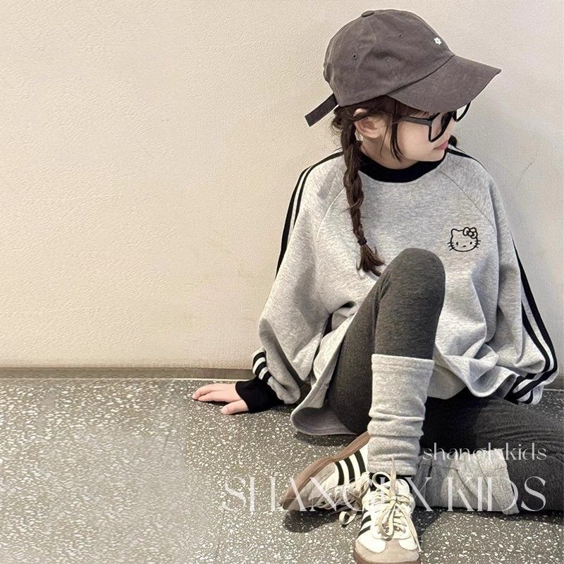 宽松卫衣女童韩版慵懒风哈喽kitty猫衣服加绒加厚秋冬款冬季上衣