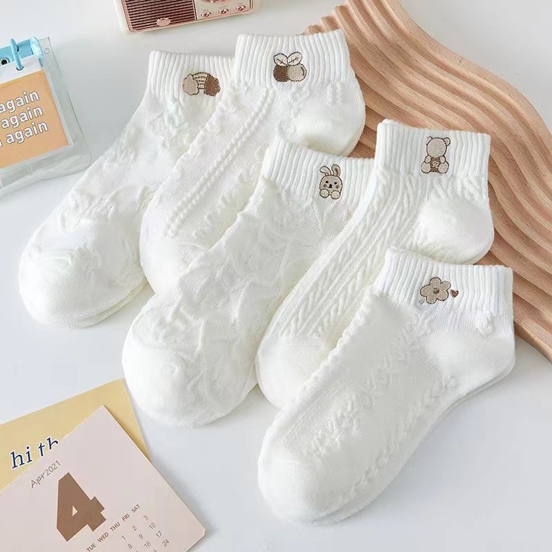 【粉丝福利】夏季白色袜子女新款卡通图案透气薄款短款女袜子FE