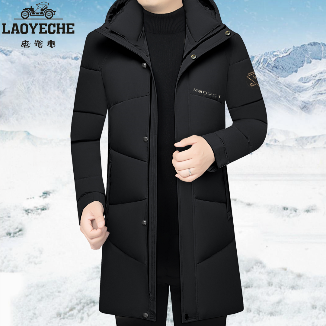 老爷车冬季男士中长款棉服中年高档商务休闲加厚保暖棉衣时尚外套