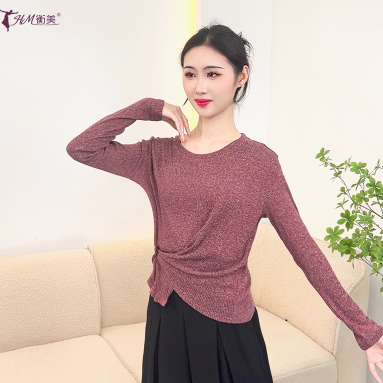 广场舞练功服秋冬女针织成人长袖宽松显瘦现代舞古典舞上衣舞蹈服