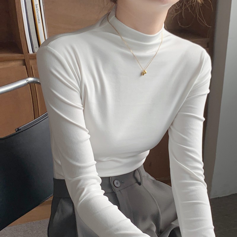 半高领打底衫女秋冬磨毛加薄绒叠穿长袖洋气内搭紧身中领百搭上衣