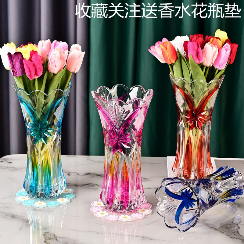 透明彩色创意玻璃花瓶简约客厅装饰水养富贵竹花瓶家用花瓶摆件