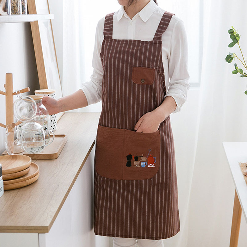 纯棉围裙女时尚上班家用厨房工作服夏季薄款全棉透气做饭围腰女士