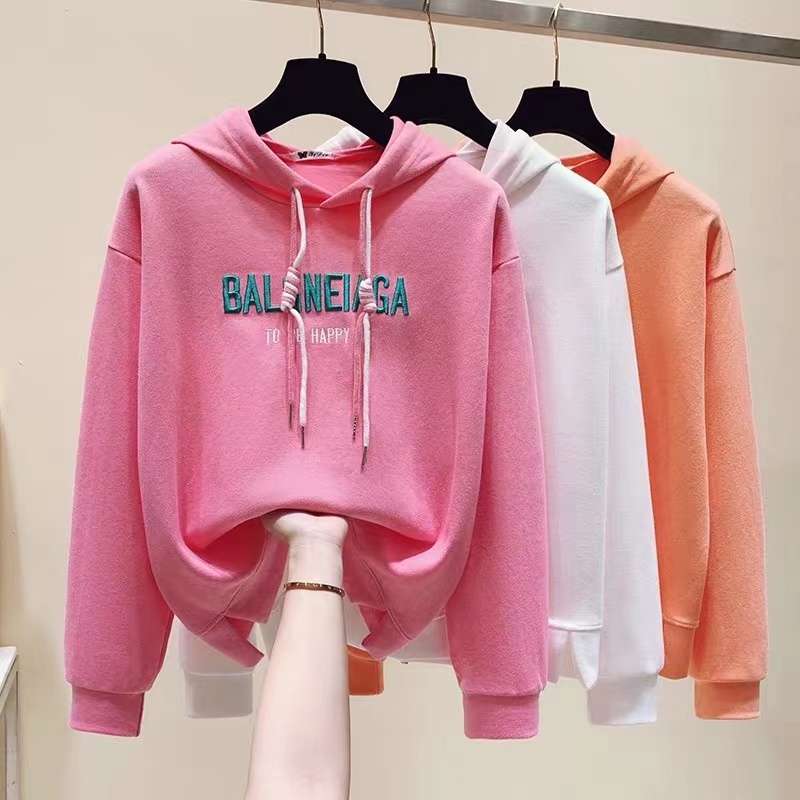 刺绣字母BALG春季外穿薄款新款韩版洋气减龄宽松百搭连帽套头卫衣