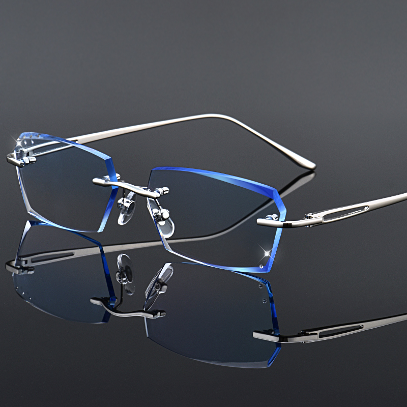 配眼镜近视男无边框变色眼镜框合金有度数防辐射专业蓝光新款眼睛