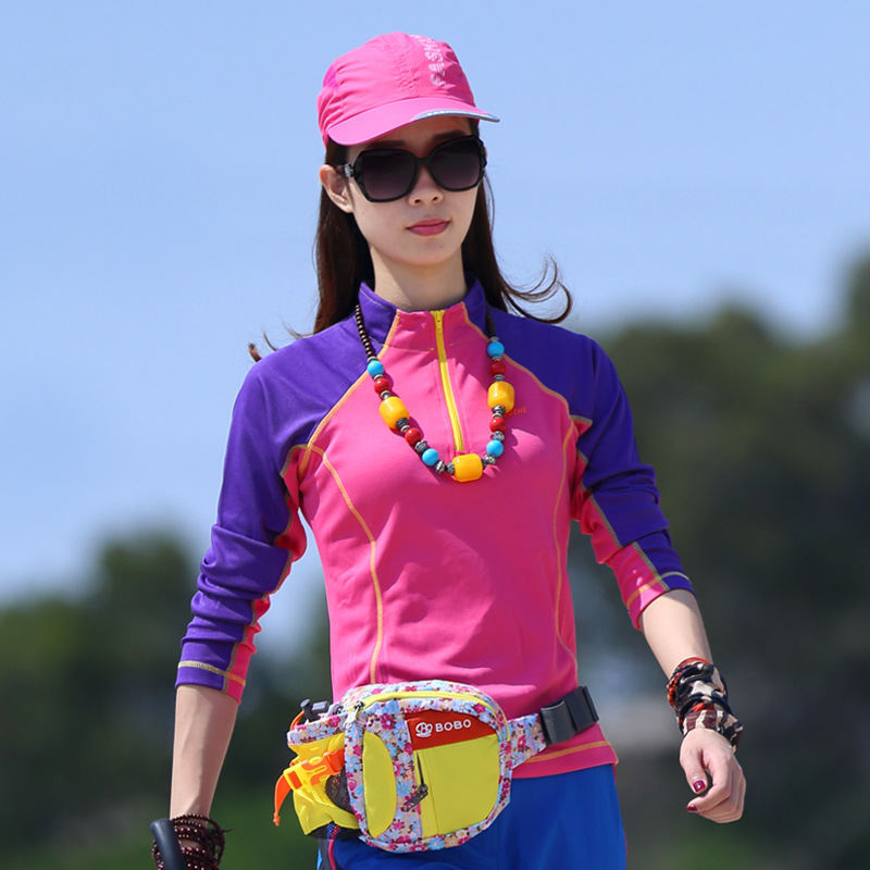 长袖立领t恤女春秋户外运动休闲登山吸汗跑步弹力速干衣徒步