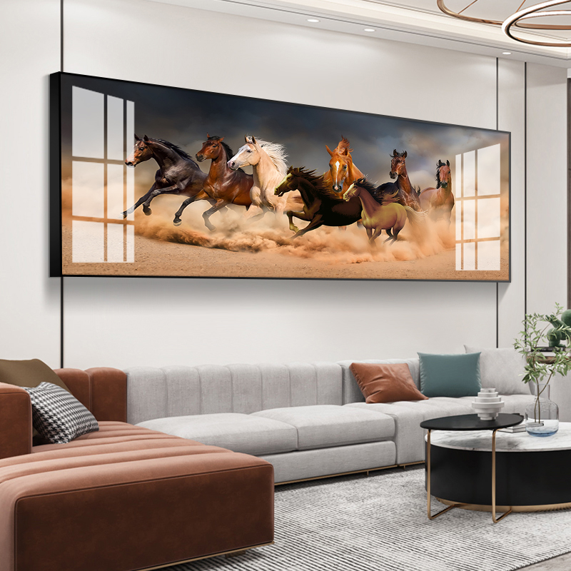 【马到成功】客厅、办公室晶瓷镶钻铝合金边框艺术高端装饰画中式