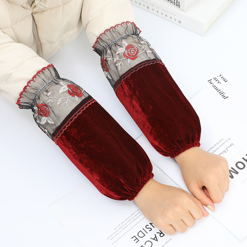 长款金丝绒袖套女士冬季防脏防污护袖羽绒服袖套居家厨房棉衣袖头