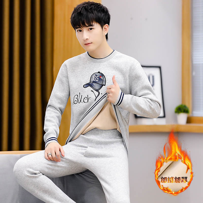 青年男士保暖内衣卡通初高中学生冬季潮加绒加厚秋衣秋裤男套装