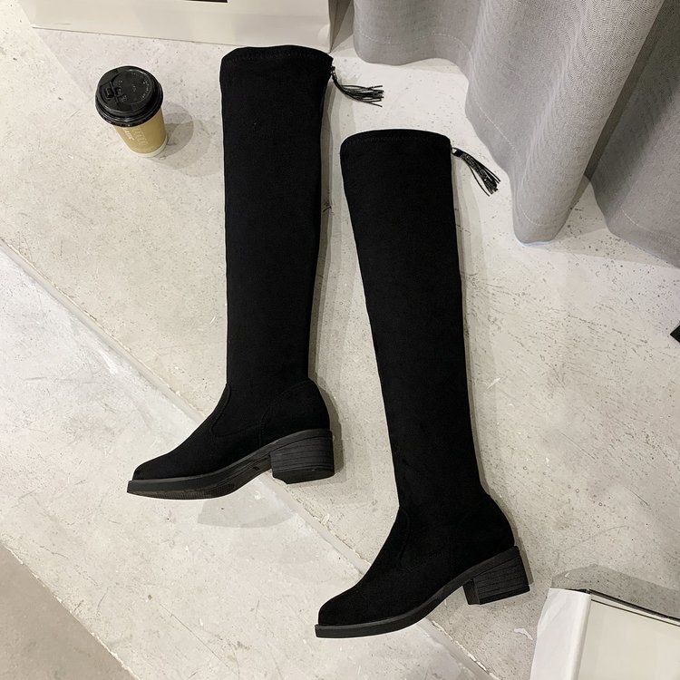 小个子冬季时尚加绒百搭显瘦秋冬长筒网红瘦瘦靴弹力靴