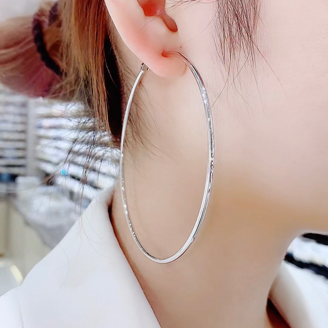 铜合金耳饰 134-超大时尚耳圈7厘米简约款素圈百搭耳环大耳环蒂