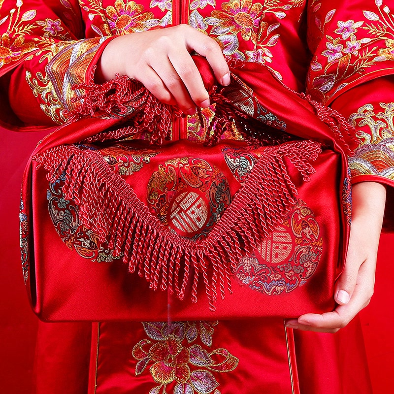 结婚包袱皮嫁妆红包袱布红布新娘陪嫁套装喜盆包裹布婚庆用品大全