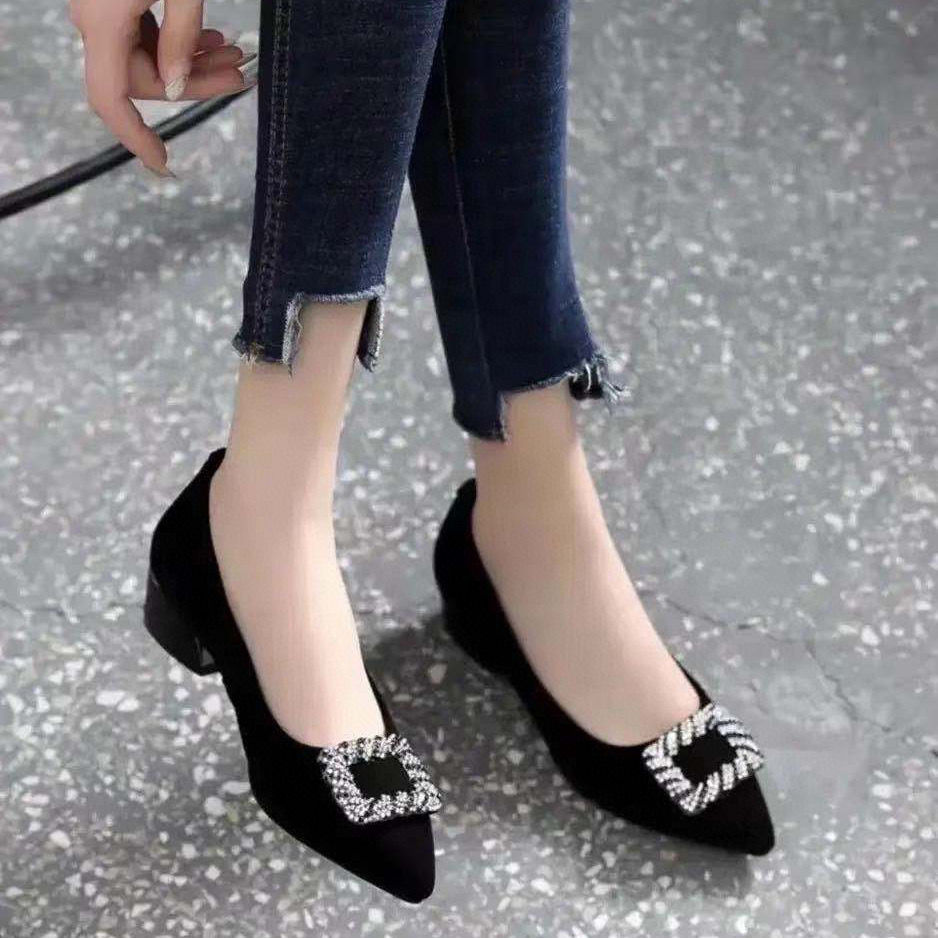 软底真羊皮单鞋女2024年夏季新款舒适百搭浅口软皮粗跟尖头女鞋