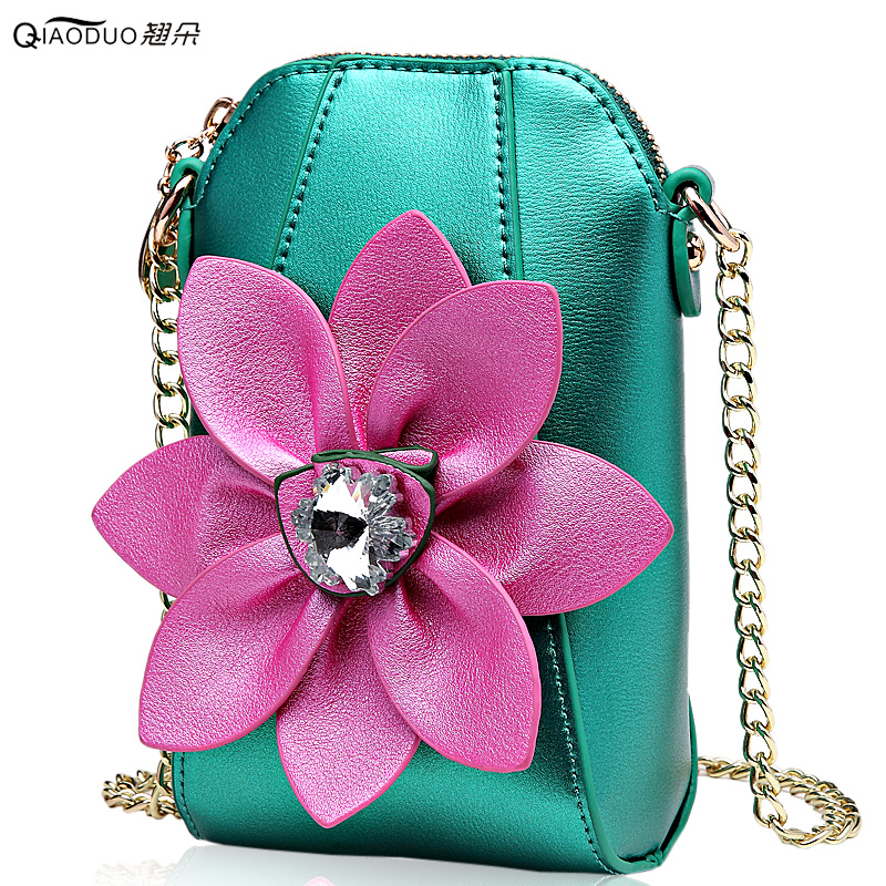 翘朵福利  点赞手机零钱包镶钻花朵单肩斜跨小包