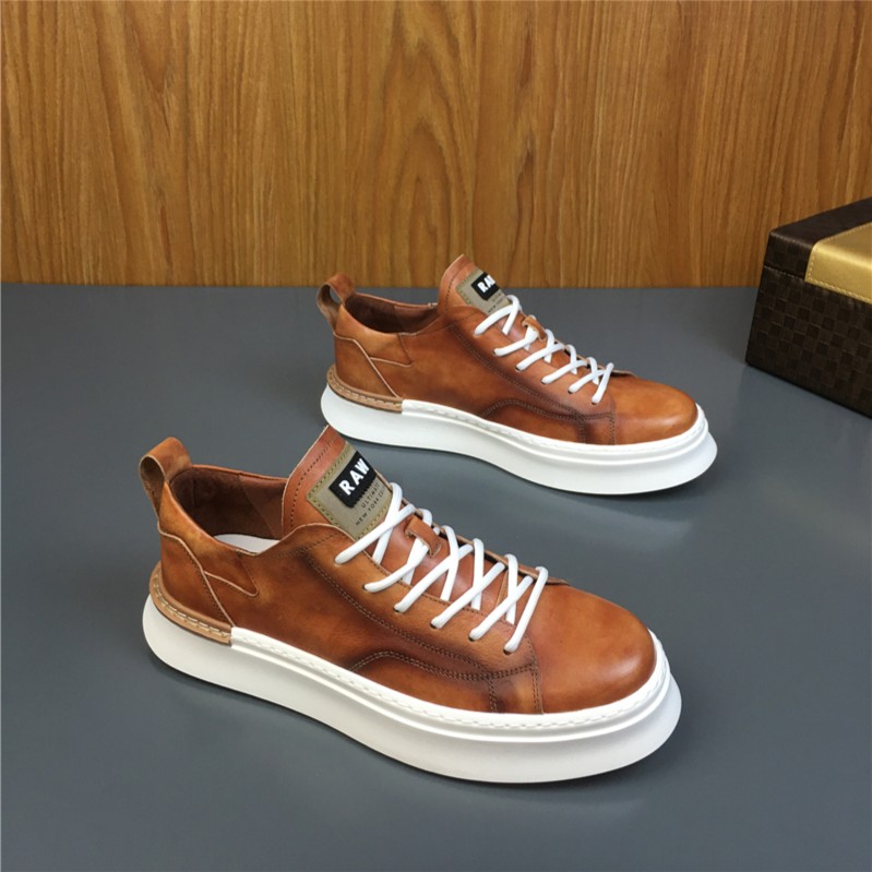 男鞋2025年春秋低帮真皮手工擦色时尚休闲潮鞋百搭潮流厚底板鞋男