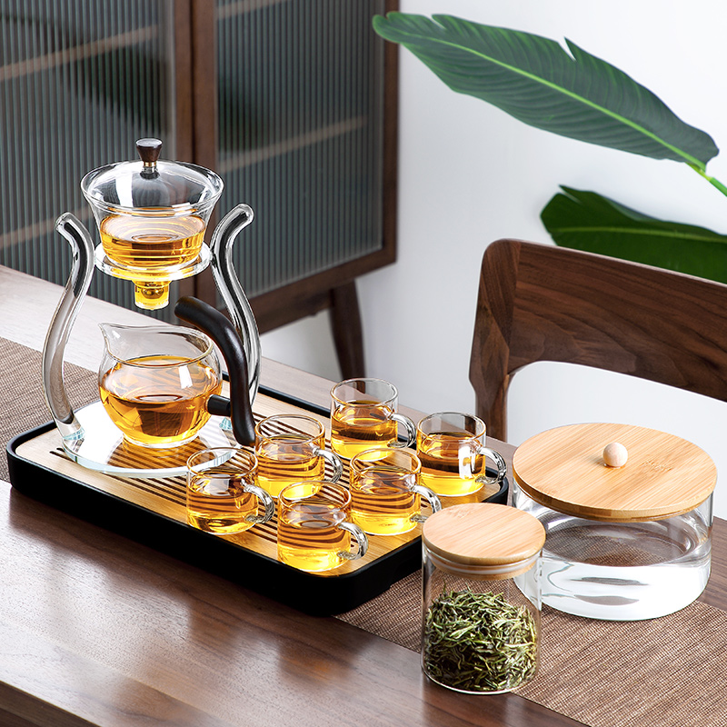 煌山懒人玻璃自动泡茶壶磁吸感应出水冲茶器家用办公茶具套装耐热