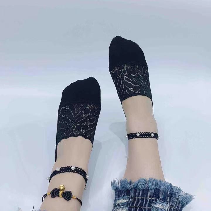 春夏款深口蕾丝花边松紧帯珠珠船袜时尚百搭不掉跟隐形袜女袜C03