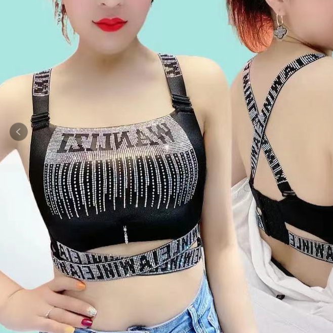 3190防走光无钢圈交叉亮钻聚拢裹胸字母闪美背瑜伽夏季女士美背